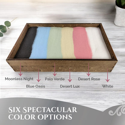 Wooden Stackable Zen Garden | Blue Oasis Sand with Rake & Accessories | Minimalist Decor Gift for Relaxation