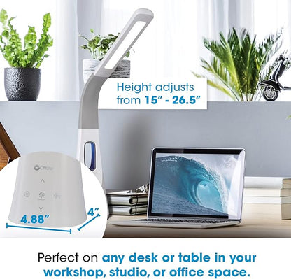 OttLite Cool Breeze LED Lamp with Bladeless Fan - 3 Speed Options & 5 Brightness Settings with Energy Efficient Natural Daylight LEDs - Desktop, Table or Nightstand Lamp for Studying or Reading