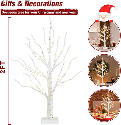 PEIDUO Artificial Tree for Easter Decorations, 2 FT Birch Tree with LED Lights, Warm White Fairy Lights Spirit Tree Lamp for Home Indoor Tabletop Christmas Decor Centerpiece, Battery Powered, Timer