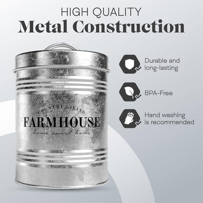 Amici Home Farmhouse Galvanized Canister | Dry Food Storage Container | Airtight Lid | 76 Oz Capacity | Farmhouse Décor | Rustic Metal Canister for Kitchen Countertop