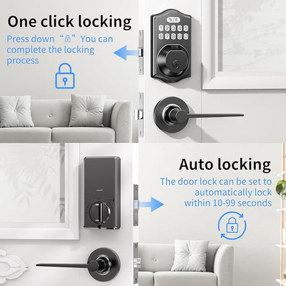Keyless Entry Door Lock: 100 Fingerprint Capacity, 5-in-1 Smart Deadbolt with Keypad & App—12-Month Battery, Low Alert, Easy Install for Front Door