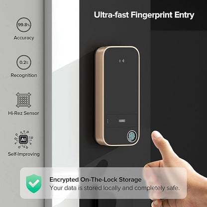 X1 Apple Home Key Lock, iOS ONLY Smart Keyless Entry HomeKit Door Lock with Fingerprint, Keypad Deadbolt Lock Works with HomeKit Over Thread (Border Router), IP65 Weatherproof, Titainium