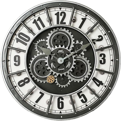 18 Inch Wall Clock with Moving Gears, Oversized Large Industrial Steampunk Decoration, Antique Metal Big Numeral Wall Clocks for Kitchen Study Room Living Room Decor (Industrial Metal Silver-White)