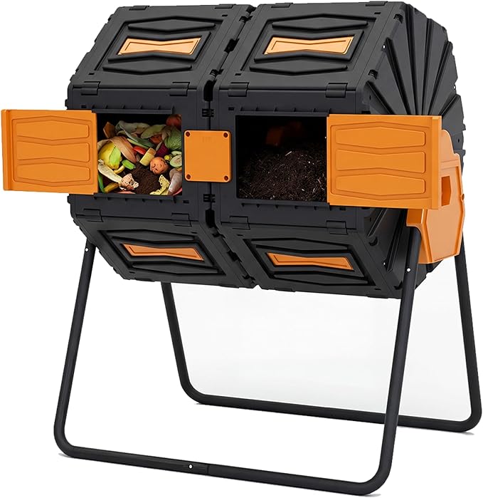 Dual Chamber Compost Tumbler, 45 Gallon Large Capacity 360° Rotating Composting Bin, BPA-Free Heavy Duty Composter with Easy Assembly, 38" Height Compost Bin Outdoor for Food Scraps Garden Yard Waste