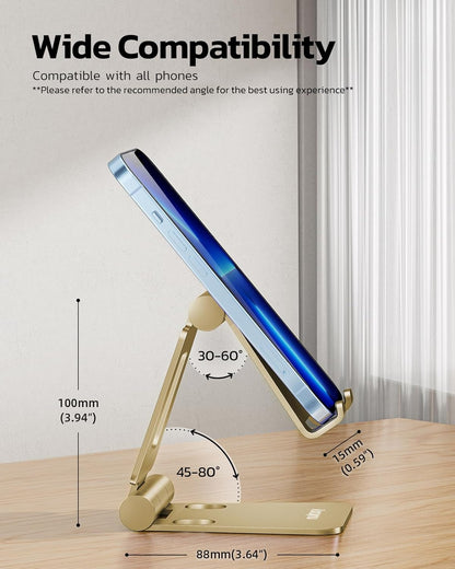 Nulaxy Dual Folding Cell Phone Stand, Fully Adjustable Foldable Desktop Phone Holder Cradle Dock Compatible with Phone 16 15 14 13 12 11 Pro Xs Xs Max Xr X 8, Nintendo Switch, All Phones - Gold