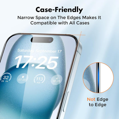 UNBREAKcable 3-Pack Screen Protector for iPhone 15, Double Shatterproof Tempered Glass [Easy Installation Frame] [9H Hardness] [99.99% HD Clear] [Case Friendly] for iPhone 6.1 inch