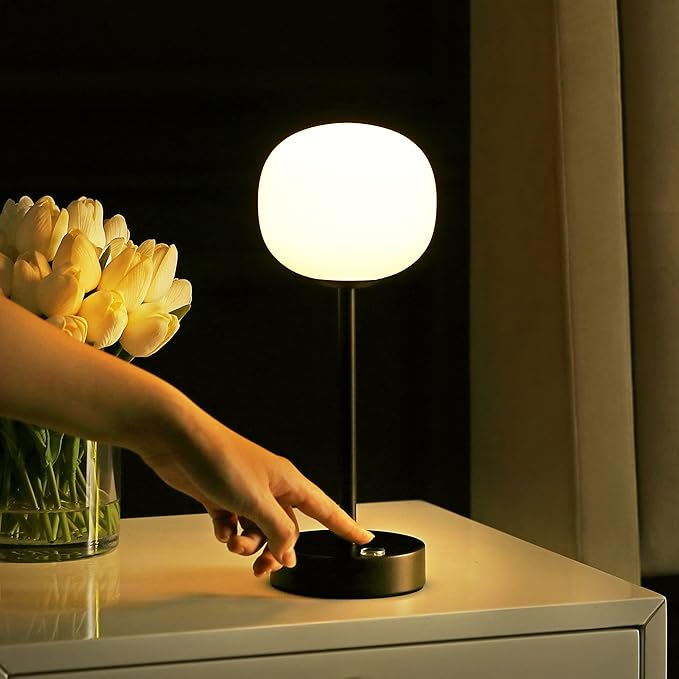 JONATHAN Y 12.25" Oil Rubbed Bronze/White Rechargeable Table Lamp, Modern Cordless LED Nightstand Lamp, White Glass Shade, Dimmable Portable Desk Lamp for Bedroom Living Room Dining (JYL7108B)
