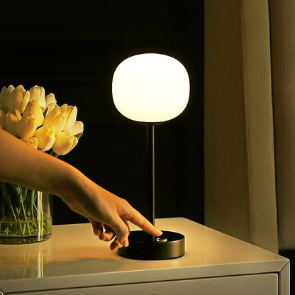 JONATHAN Y 12.25" Oil Rubbed Bronze/White Rechargeable Table Lamp, Modern Cordless LED Nightstand Lamp, White Glass Shade, Dimmable Portable Desk Lamp for Bedroom Living Room Dining (JYL7108B)