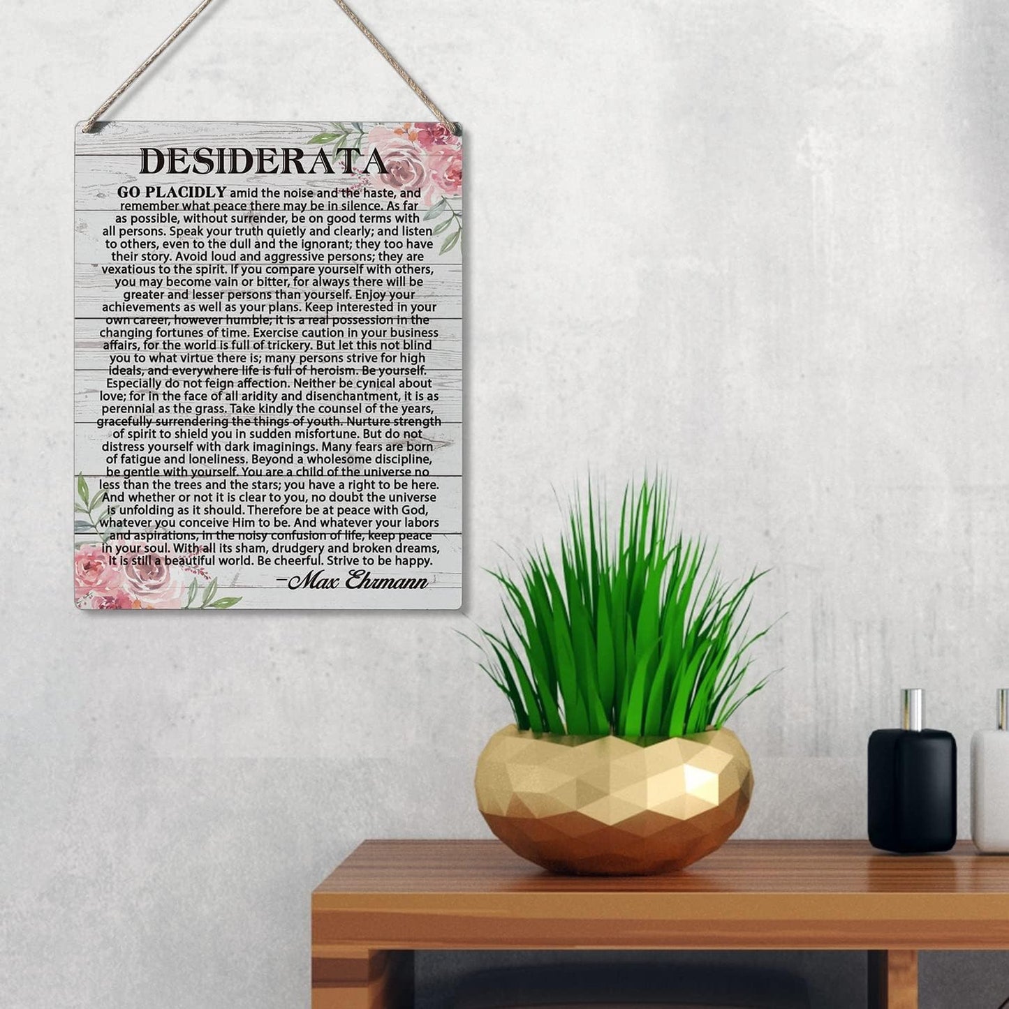 Qious Inspirational Signs Gift Farmhouse Desiderata Go Placidly Amid the Noise and the Haste Wooden Hanging Sign Rustic Wall Art Home Living Room Decoration 10 x 8 Inches