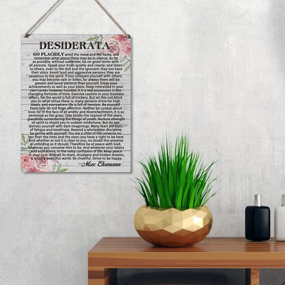 Qious Inspirational Signs Gift Farmhouse Desiderata Go Placidly Amid the Noise and the Haste Wooden Hanging Sign Rustic Wall Art Home Living Room Decoration 10 x 8 Inches