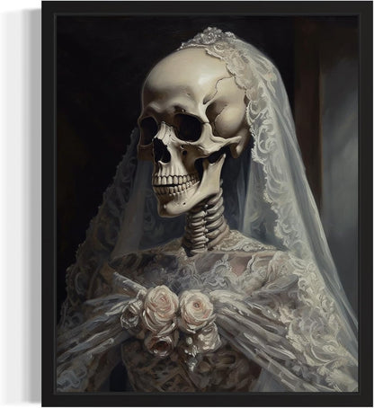 Skull Gown Poster Art Print, Halloween Scary Vintage Wall Art Academia Spooky Painting Decoration for Horror Prints, Gothic Posters Bedroom Decor 89 (Skull Gown, 8 x 10 inches, Unframed)