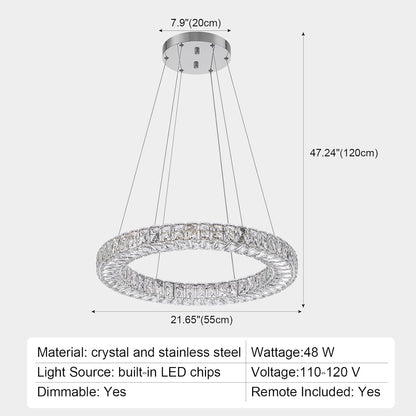 22" Chandelier Crystal Chandeliers Ceiling Light Fixture with Remote Control Flush Mount Ceiling Lights for Living Room Dining Room Bedroom(dimmable)