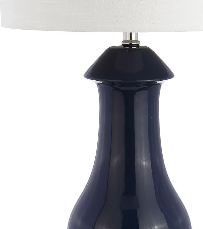 JONATHAN Y 31" Navy Blue Ceramic and Crystal Table Lamp, Contemporary Slender Vase Bedside Lamp for Living Room, White Linen Drum Shade, UL Listed, LED Bulb Included JYL8017A