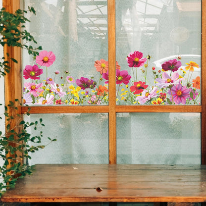 2 Sets 3D Daisy Window Clings Boho Garden Flower Double Sided Wildflower Floral Daisy Window Decals Anti-Collision Glass Doors Stickers 7x21 Inch