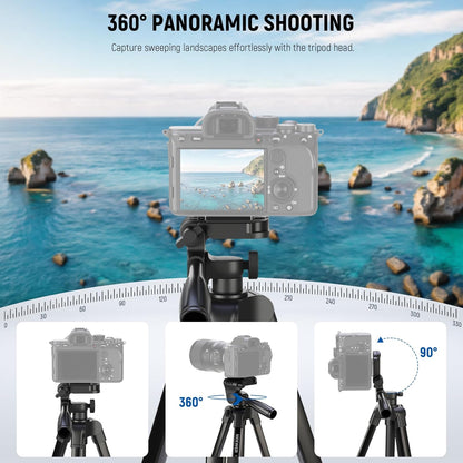 NEEWER Entry Level Version Tripod for Cell Phone & Camera, Metal Lightweight Portable Travel Stand with Cold Shoe Cellphone Holder Mount Compatible with iPhone for Video Recording Filming, TP53