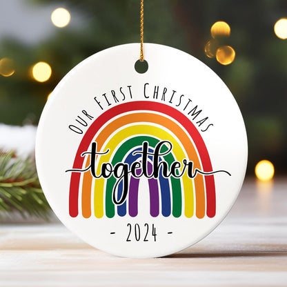 Our First Christmas Together LGBT Ornament, Gift for Couple LGBT, Couple LGBT Keepsake Decor Xmas Tree, Pride LGBT Ornament Christmas 2024, Rainbow Gift