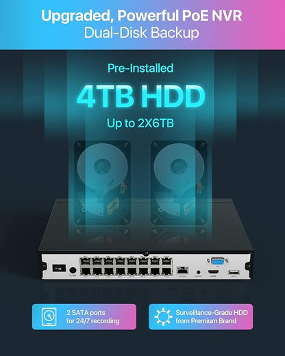 ZOSI 16CH 4K PoE Security Camera System with 2-Way Audio, 12pcs 8MP Outdoor Indoor Metal IP Cameras, AI Person Vehicle Detection, Color Night Vision, 16Port 32CH NVR with 4TB HDD for 24/7 Recording