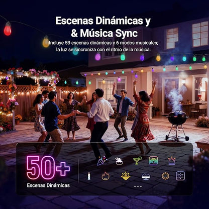 NEEWER 48ft Outdoor String Lights, App Control Smart AI RGBW Hanging Outside Patio Balcony Backyard Holiday Lighting, IP65 Waterproof, 15 LED Bulbs, 50+ Scenes, Compatible with Alexa Google, NR01