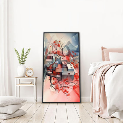 QZQCBLC Abstract Canvas Wall Art, Pink Geometry Ultra Modern Gallery Wall Pictures Grey Tree House Canvas Paintings Framed Artwork for Living room Bedroom kitchen Bathroom Home Decor 20x40 IN