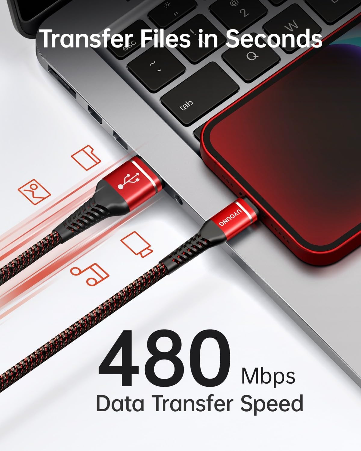 UYOUNG iPhone Charger Cable 3Pack 6FT [Apple MFi Certified] USB to Lightning Cable Nylon Braided Heavy Duty Fast Charging Cord Compatible with iPhone 14/13/12/11/SE/X/XS/XR/8/7/6/6S/iPad - Red