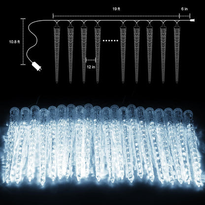 Brightown Christmas Meteor Shower Icicle Lights Outdoor, 2 Pack Total 40ft with 40 Large Tube 960 LED Dropping Effect, Waterproof Decorations for House Eave Roofline, Cool White