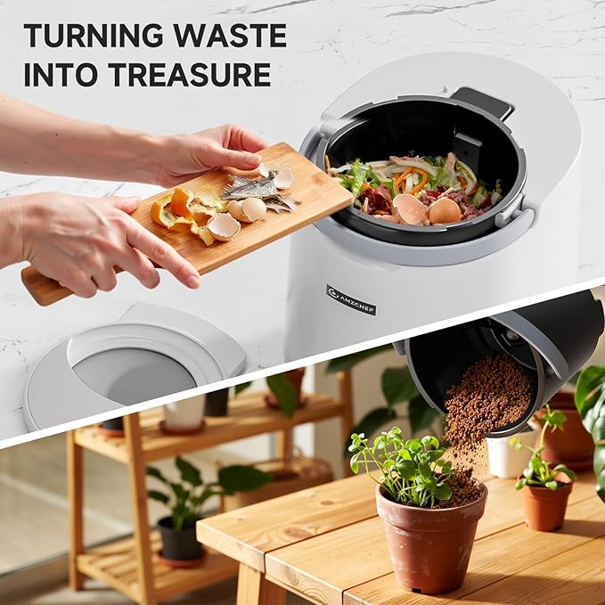 AMZCHEF Electric Composter for Kitchen, 4L Countertop Compost Bin Machine - Fast 4-Hour Food Waste to Fertilizer, Odorless Auto-Cleaning Quiet Eco-Friendly Home Composting for Indoor Use