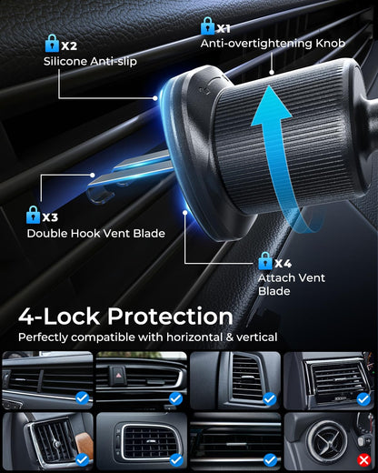 MRGLAS 2025 Upgraded Phone Holders for Your Car with New Metal Hook Clip, Handy Air Vent Cell Phone Car Mount [One Hand Operation], Universal Automobile Cradle for iPhone Android and All Smartphones
