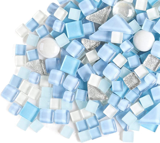 1.1 LB Irregular Crystal Mosaic Tiles,Small Particle Color Decal Crystal Glass Tile DIY Hobbies Children Handmade Crystal Craft for DIY Handmade Decorative Materials (Sky Blue Series)