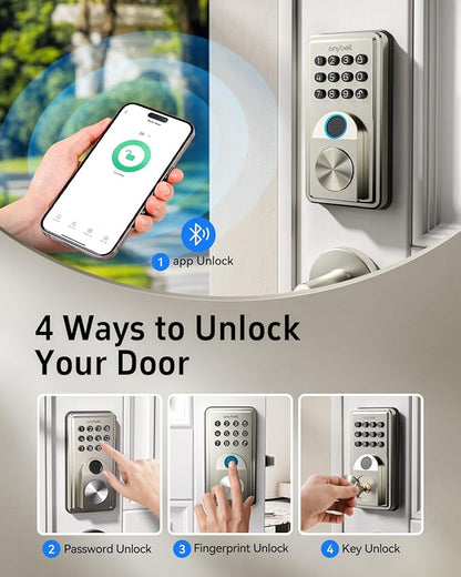 Fingerprint Door Lock - ANYBELL Keyless Entry Smart Lock Deadbolt with Electronic Keypad, App Control & Auto Lock, Easy Install for Front Door - Satin Nickel