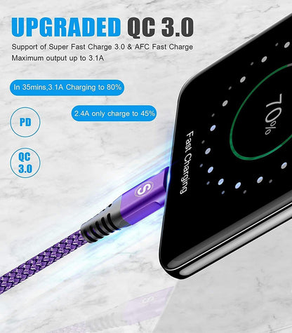 sweguard USB Type C Charger Cable [3-Pack,10ft+6.6ft+3.3ft] iPhone 16 Charger Nylon Braided Cord for iPhone 16 15 Pro Max Plus Samsung Galaxy S24 S23 S22 S21 S20 S10 Note 20 10 A54 Pixel LG Moto PS5