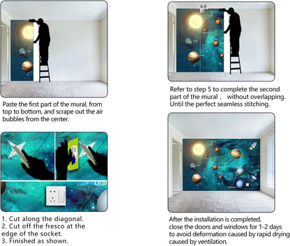 Kids Universe Planet Galaxy Wallpaper Solar System Starry bight Sky Ceiling Nursery Wall Mural - 160"x108"（Not Peel and Stick）