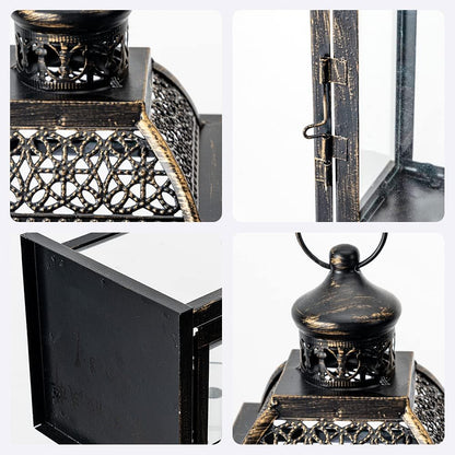 DECORKEY Lanterns Decorative Indoor&Outdoor, 14.4'' Large Black Square Hanging Lanterns, Vintage Metal Candle Holder for Outdoor Patio Front Door Porch Wedding Party Decor