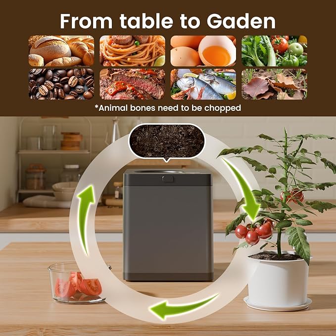 TOPZEE Electric Composter for Kitchen|3L Kitchen Compost Bin Countertop Odorless|Food Composter Auto-Cleaning, Dark Gray