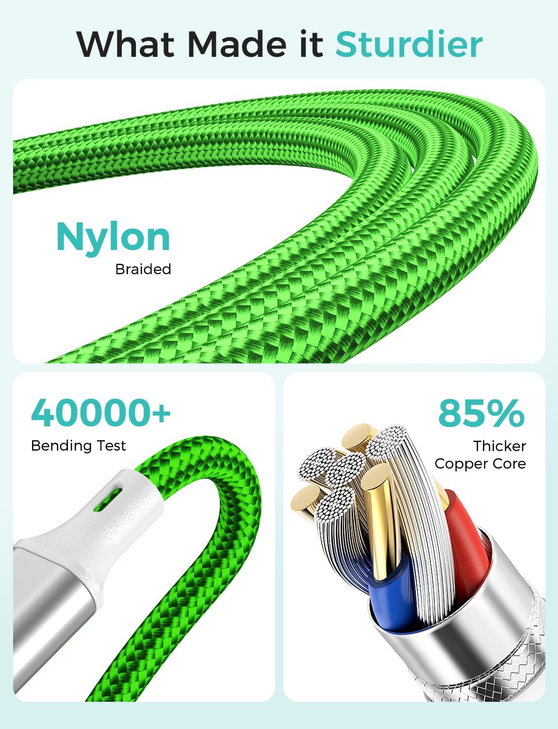 Travel Essentials Multi Charging Cable for Watch Charger 4 in 1 Fast Charger Camping Essentials USB C/L/Micro Compatible with Watch Series 10-1/SE/Ultra Phone 16 15/Galaxy Android-4FT/Green