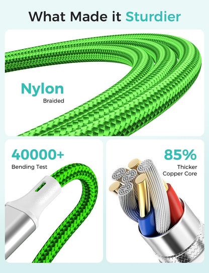 2Pack Travel Essentials Multi Charging Cable for Watch Charger 4 in 1 Fast Charger Camping Essentials USB C/L/Micro Compatible with Watch Series 10-1/SE/Ultra Phone 16 15/Galaxy Android-4FT/Green
