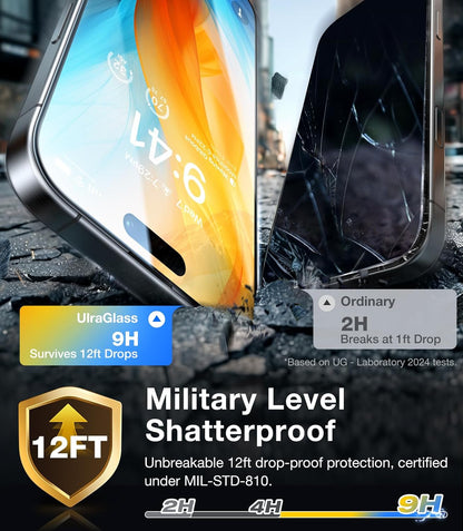 UltraGlass UNBREAK TOP 9H+ Glass for iPhone 16 Pro Max Screen Protector (12FT Military Grade Shatterproof) Screen Protector 16 ProMax Tempered Glass (Longest Durable) Full Edge Coverage, 2 Pack