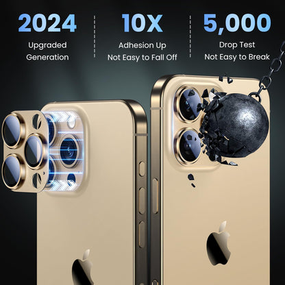 Uyiton Compatible with iPhone 16 Pro/iPhone 16 Pro Max Camera Lens Protector - [Not Easy to Break][Strong Adsorption][Case-Friendly] Metal Tempered Glass Rear Camera Screen Cover - Desert Titanium