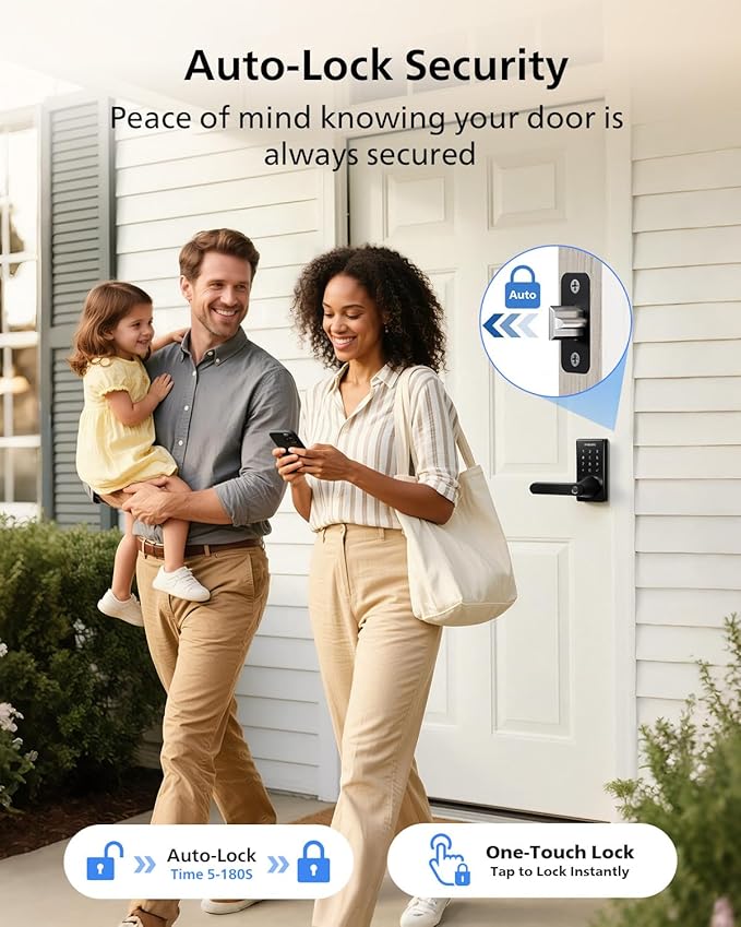 Philips Wi-Fi Smart Door Lock with Handle, Keyless Entry Door Lock for Front Door Lock Set with App Remote Control, Fingerprint Door Handle Lock, Touchscreen Keypad Lever Lock Front Door Handle