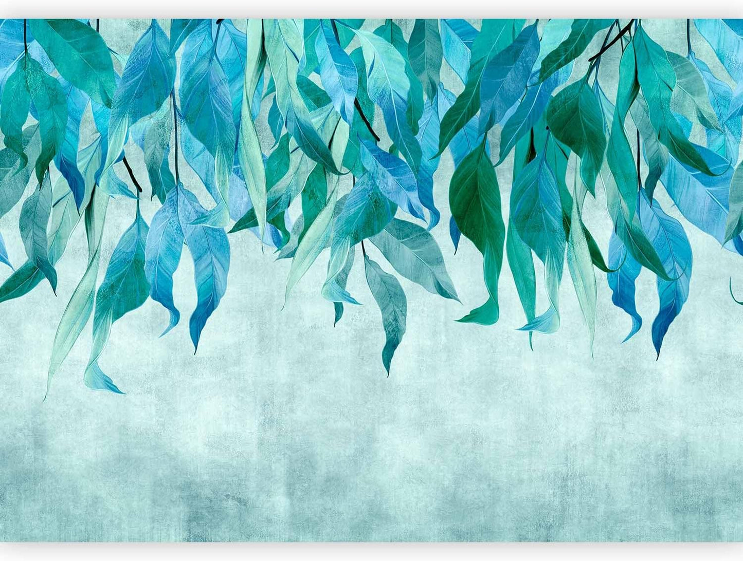 artgeist Wall Mural Hanging Leaves 193x138 in - Peel and Stick Self-Adhesive Wallpaper Removable Large Sticker Foil Wall Decor Print Picture Image Design Nature Botanical Concrete Green b-C-10146-a-b
