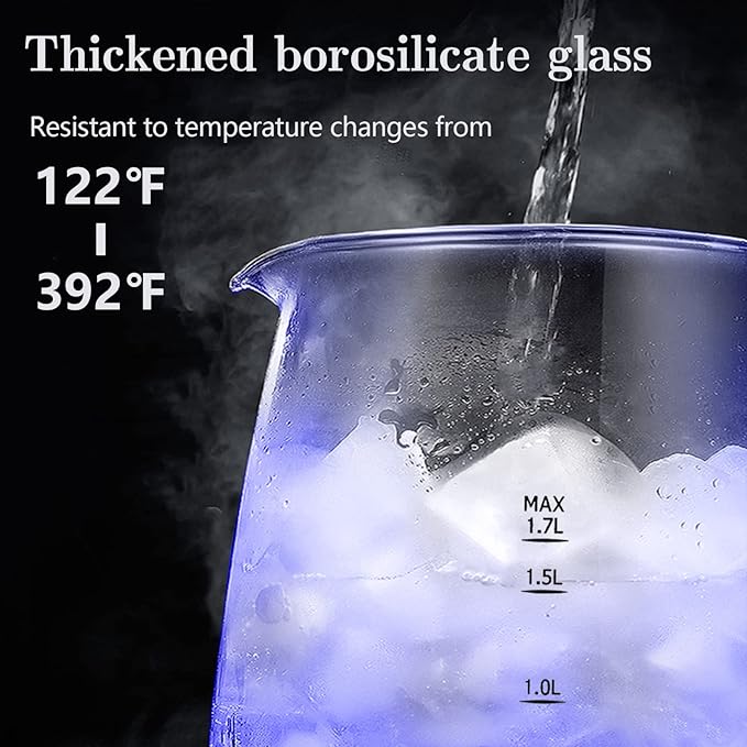 Glass Electric Kettle,1.7L Hot Water Boiler LED Lights, Comfy Touch Handle Wide Opening Cordless Tea Heater for making Tea Coffee (12872)