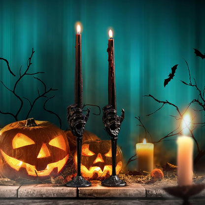 LemonRoad 2 Pcs Halloween Skull Candle Holders Halloween Table Centerpieces Fireplace Decorations Skeleton Gothic Decor Horror Skeleton Skull Candlestick Holders for Home Office Bar Party Supplies