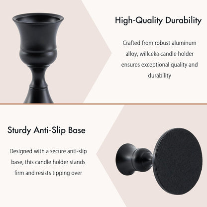 Black Taper Candle Holder, Candlestick Holders, Vintage Metal for Table Centerpieces Wedding Decor (Matte Black, 6 Pcs)