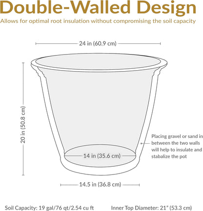Sunnydaze 24-Inch Anjelica Large Plastic Pot for Plants - Outdoor Polyresin Round Planter with Drillable Drainage Holes - Beige - 4pk