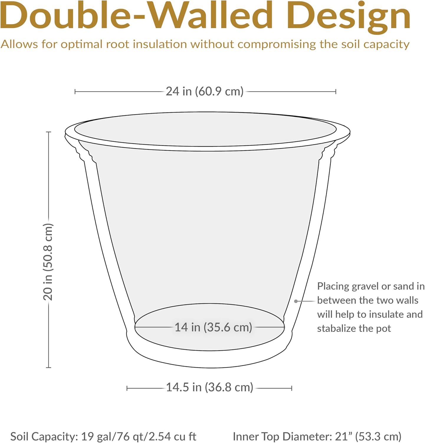 Sunnydaze 24-Inch Anjelica Large Plastic Pot for Plants - Outdoor Polyresin Round Planter with Drillable Drainage Holes - Beige - 2pk