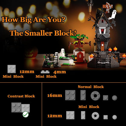 Mini Bricks Haunted Graveyard House Building Set - 1092 PCS Halloween Spooky Construction Toy Kit for Kids & Adults (Not Compatible with )