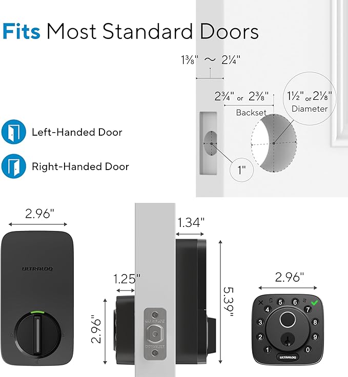 ULTRALOQ Bolt Fingerprint Smart Lock with Handle, 7-in-1 Keyless Entry Door Lock Set, Built-in WiFi Deadbolt, Auto-Lock & Unlock, App Remote Control, Works with Alexa, ANSI Grade 1,Black