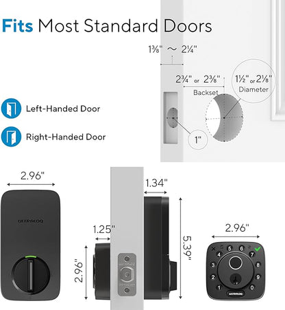 ULTRALOQ Bolt Fingerprint Smart Lock with Handle, 7-in-1 Keyless Entry Door Lock Set, Built-in WiFi Deadbolt, Auto-Lock & Unlock, App Remote Control, Works with Alexa, ANSI Grade 1,Black
