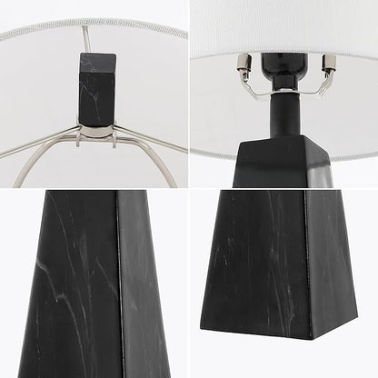 JONATHAN Y 20.5" Black Marble Finish Modern Resin Table Lamp for Bedroom Living Room, Contemporary Faceted Bedside Lamp with White Linen Shade, LED Bulb Included (JYL1037D-SET2)