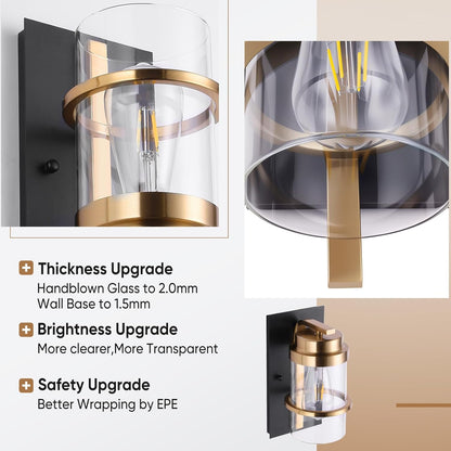 Black and Gold Sconces,Small Bathroom Wall Sconces,Modern Gold Sconces,Single Vanity Light(Bulbs not Included)