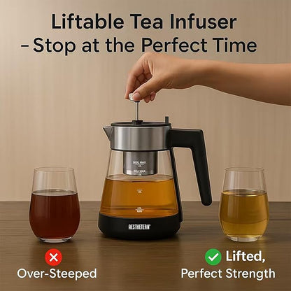 Electric Tea Kettle with Infuser 1.7L Glass Electric Kettle with Temperature Control Automatic Shut Off 12H Keep Warm for Tea Coffee Water Heater, Black